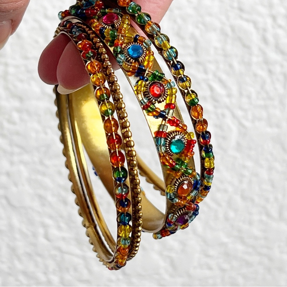 Beaded and Rhinestone Stack Bangle Bracelets - Picture 3 of 6